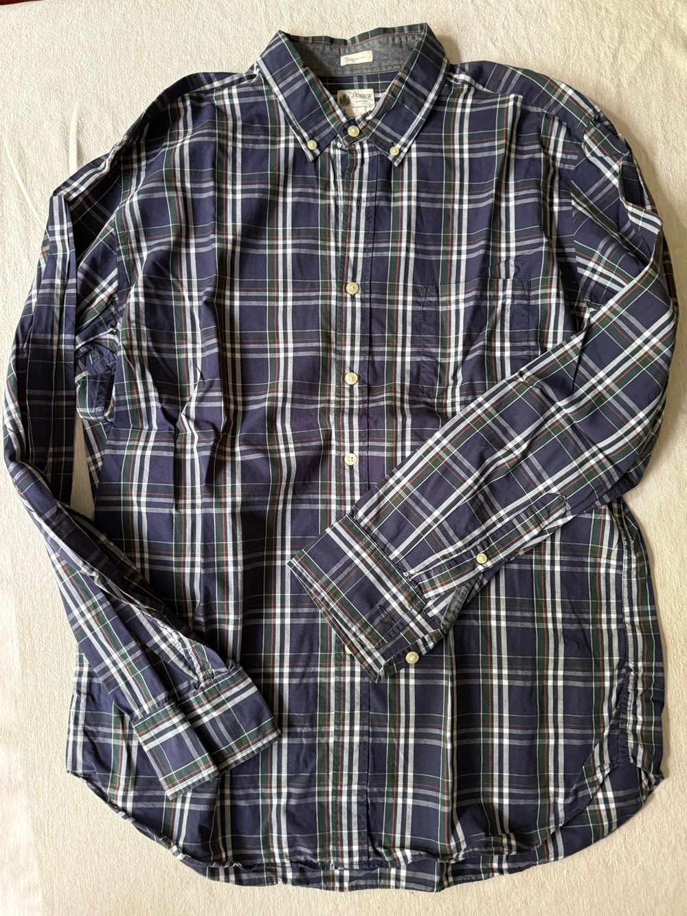 JCREW Classic Navy Plaid Button-Down size L